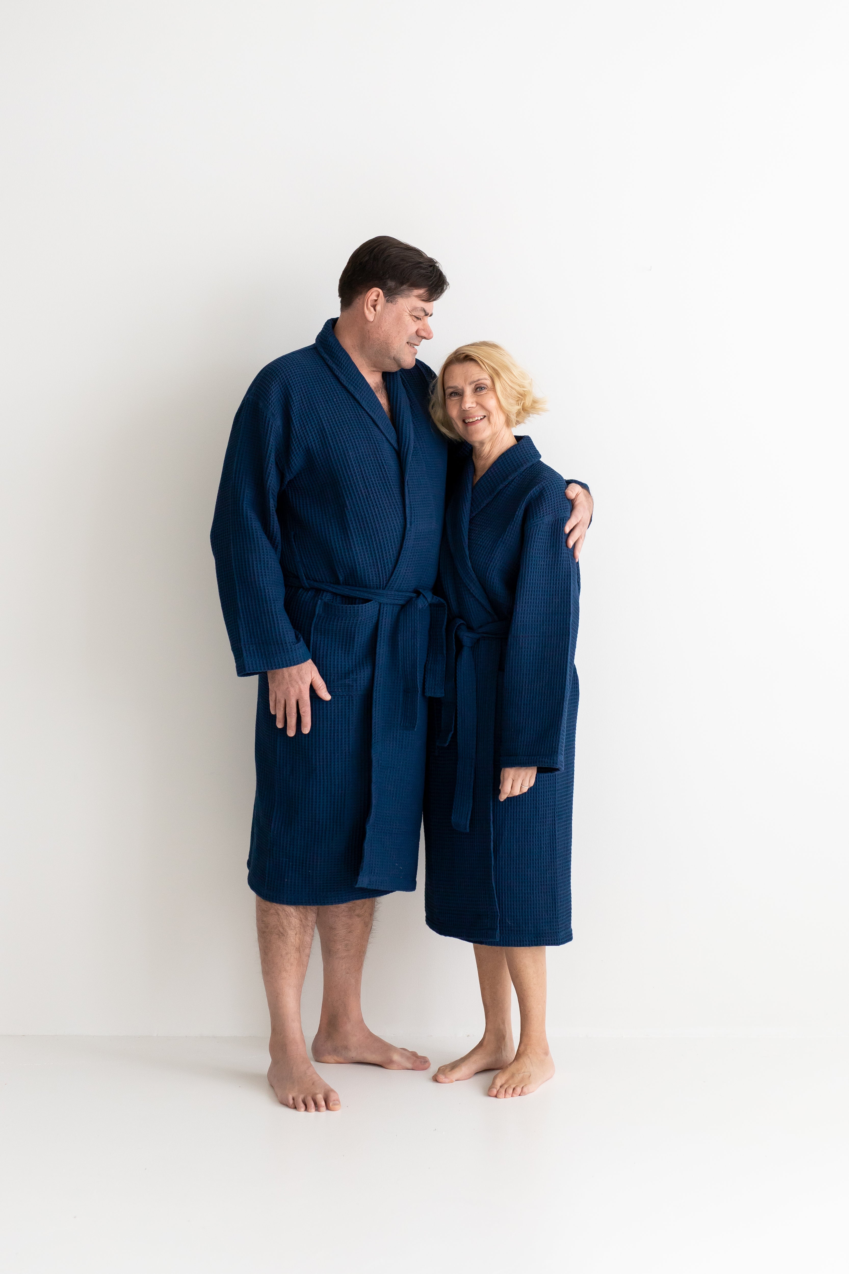 Waffle Bathrobe Hotel Lux No Problem with Collar, Navy Blue