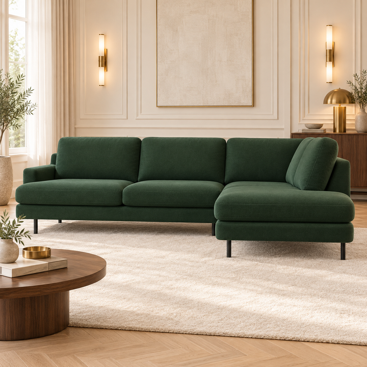 Hotel Luxus Clara sohva, monta kokoa – deep forest green, sisustettu olohuone