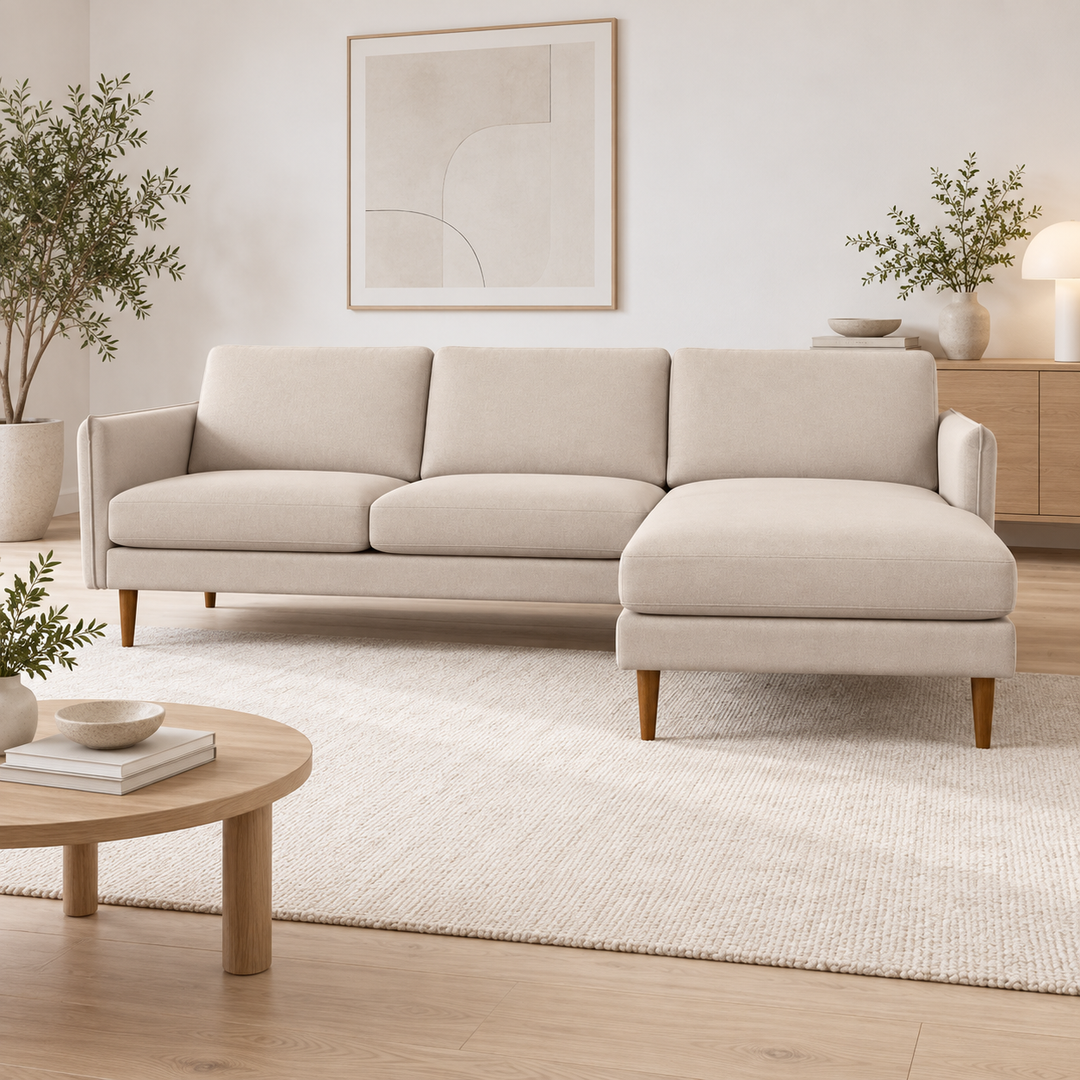 Hotel Luxus Elegant sohva – pale warm beige, sisustettu olohuone
