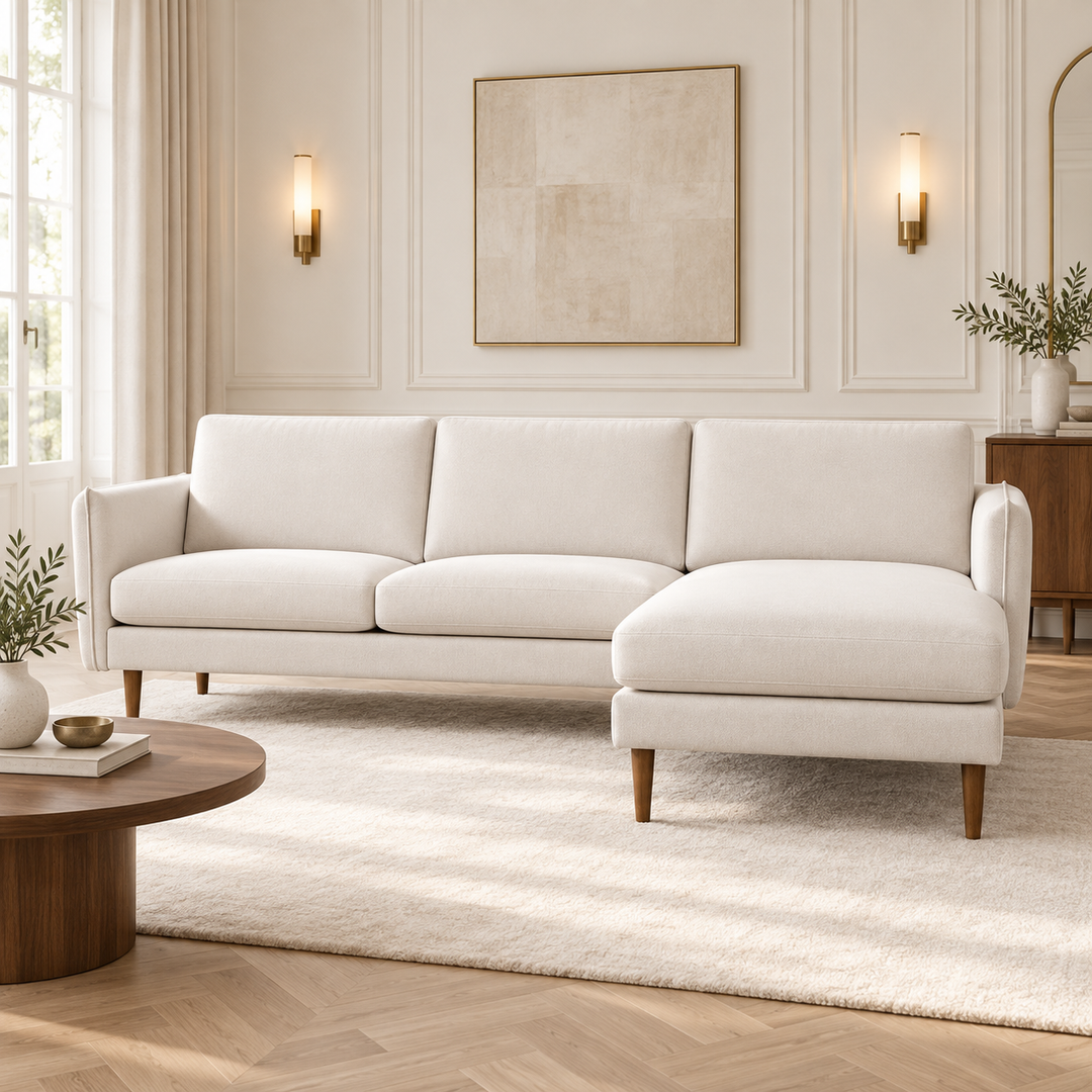 Hotel Luxus Elegant sohva – clean warm white, sisustettu olohuone