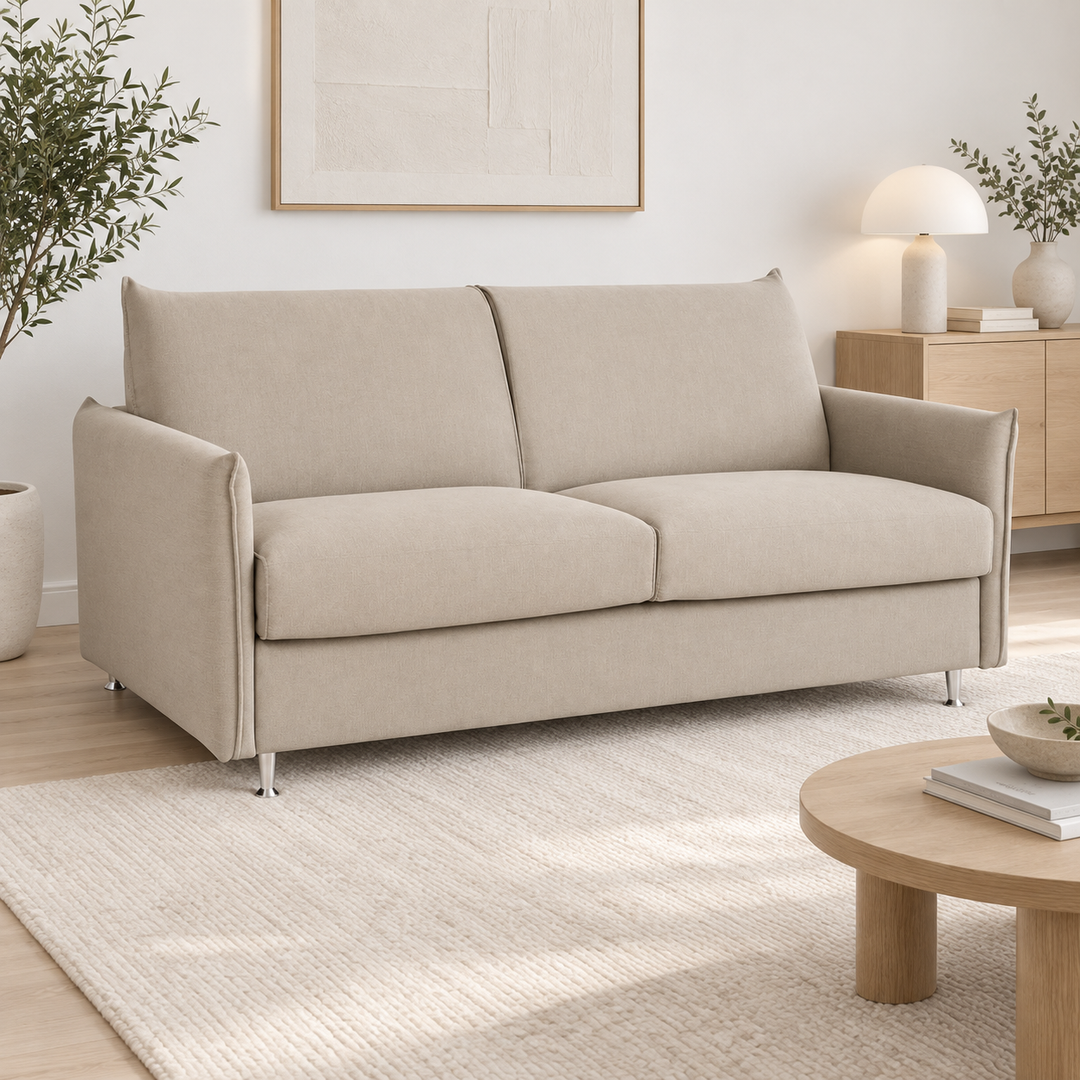 Hotel Luxus Enzo vuodesohva – pale warm beige, sisustettu olohuone