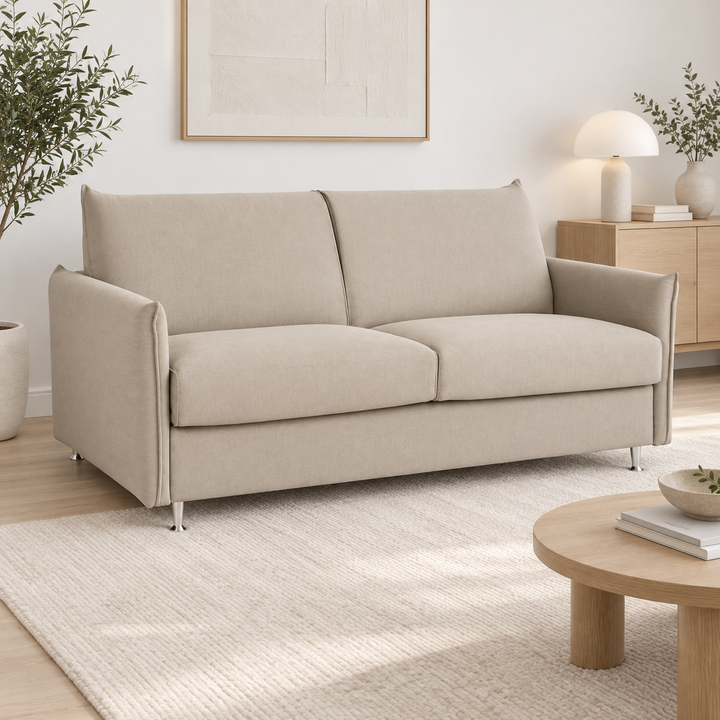 Hotel Luxus Enzo vuodesohva – pale warm beige, sisustettu olohuone