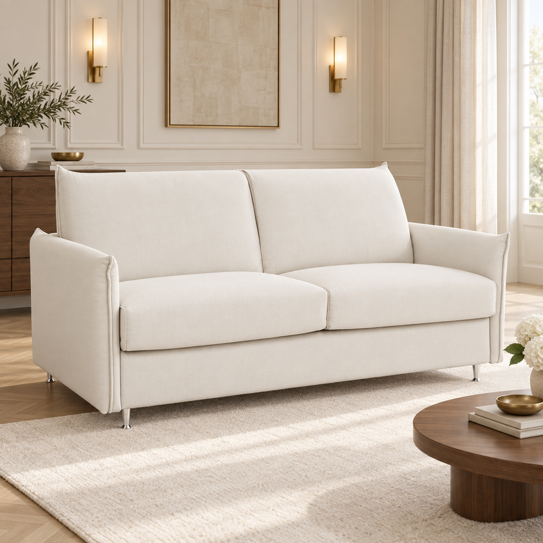 Hotel Luxus Enzo vuodesohva – clean warm white, sisustettu olohuone