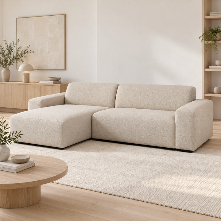 Hotel Luxus Heta 2 sohva - 3-istuttava sohva divaanilla, vasen (252 cm) – pale warm beige, sisustettu olohuone
