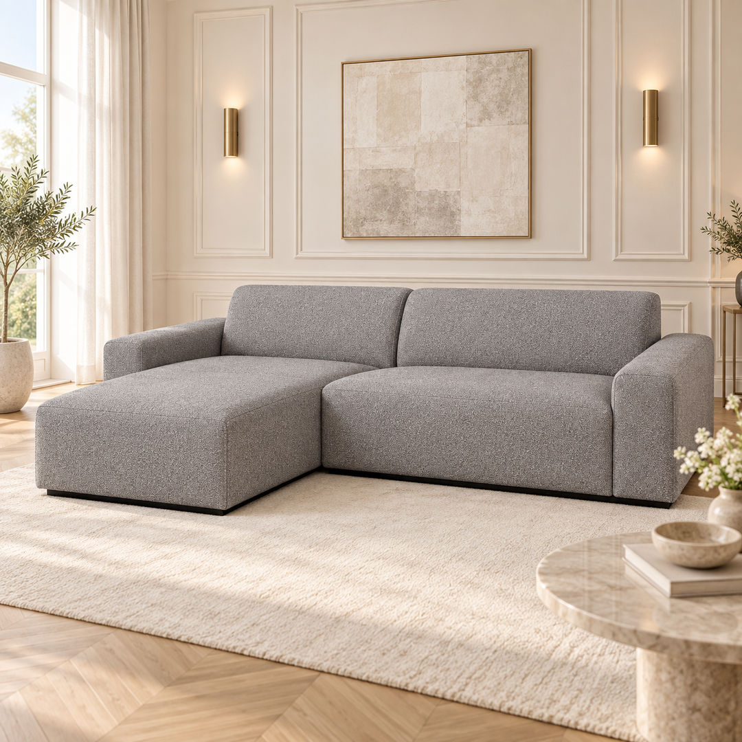 Hotel Luxus Heta 2 sohva - 3-istuttava sohva divaanilla, vasen (252 cm) – neutral medium grey, sisustettu olohuone