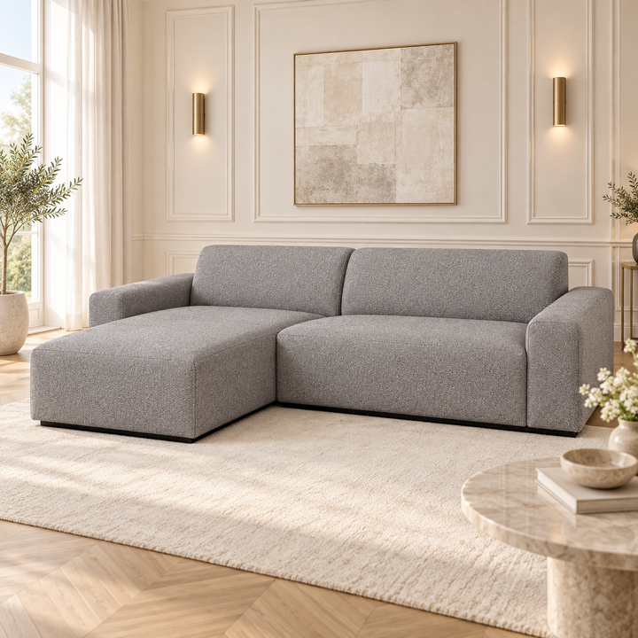 Hotel Luxus Heta 2 sohva - 3-istuttava sohva divaanilla, vasen (252 cm) – neutral medium grey, sisustettu olohuone