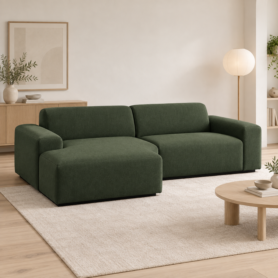 Hotel Luxus Heta 2 sohva - 3-istuttava sohva divaanilla, vasen (252 cm) – deep forest green, sisustettu olohuone