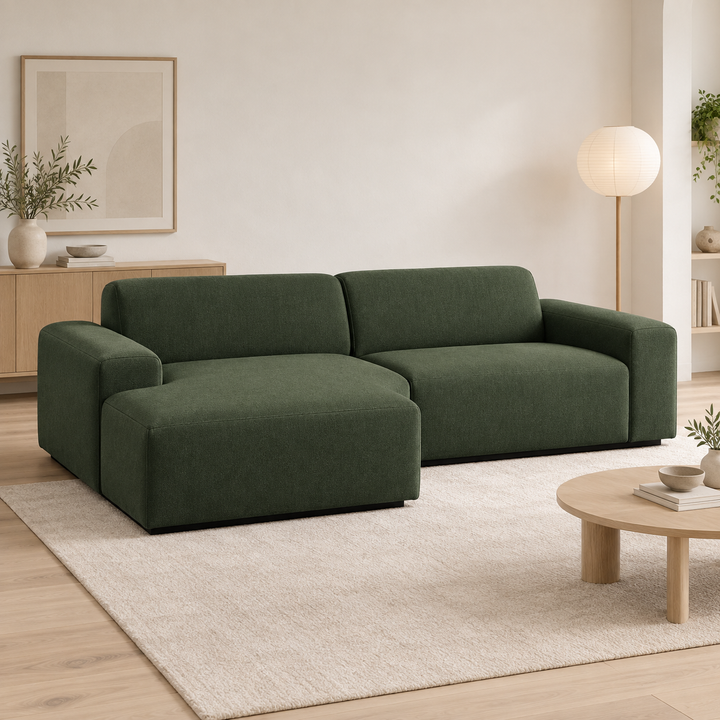 Hotel Luxus Heta 2 sohva - 3-istuttava sohva divaanilla, vasen (252 cm) – deep forest green, sisustettu olohuone