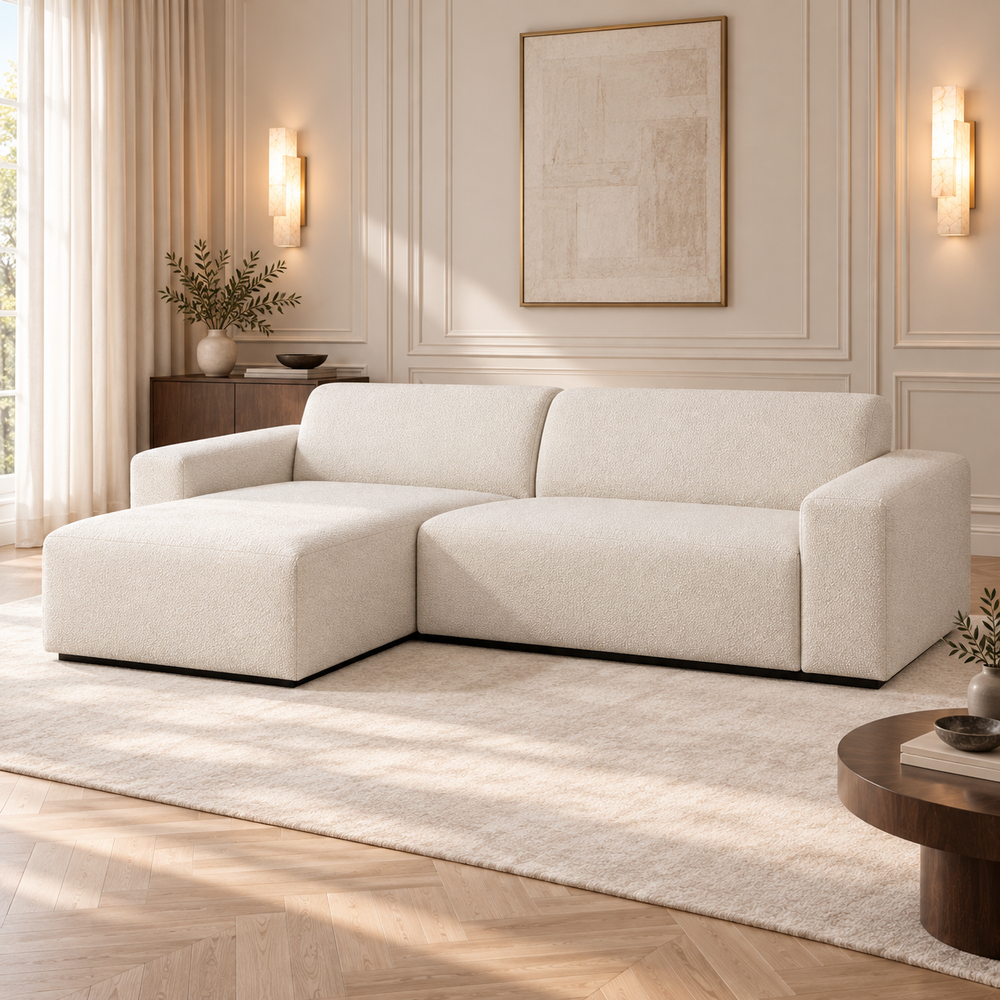 Hotel Luxus Heta 2 sohva - 3-istuttava sohva divaanilla, vasen (252 cm) – clean warm white, sisustettu olohuone