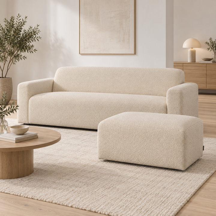 Hotel Luxus Heta 4 sohva - 3-istuttava sohva rahilla (203 cm) – pale warm beige, sisustettu olohuone
