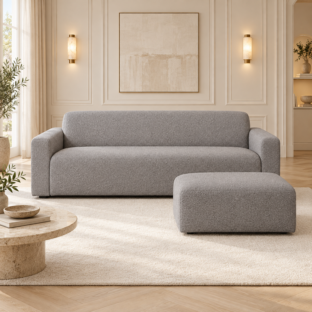 Hotel Luxus Heta 4 sohva - 3-istuttava sohva rahilla (203 cm) – neutral medium grey, sisustettu olohuone
