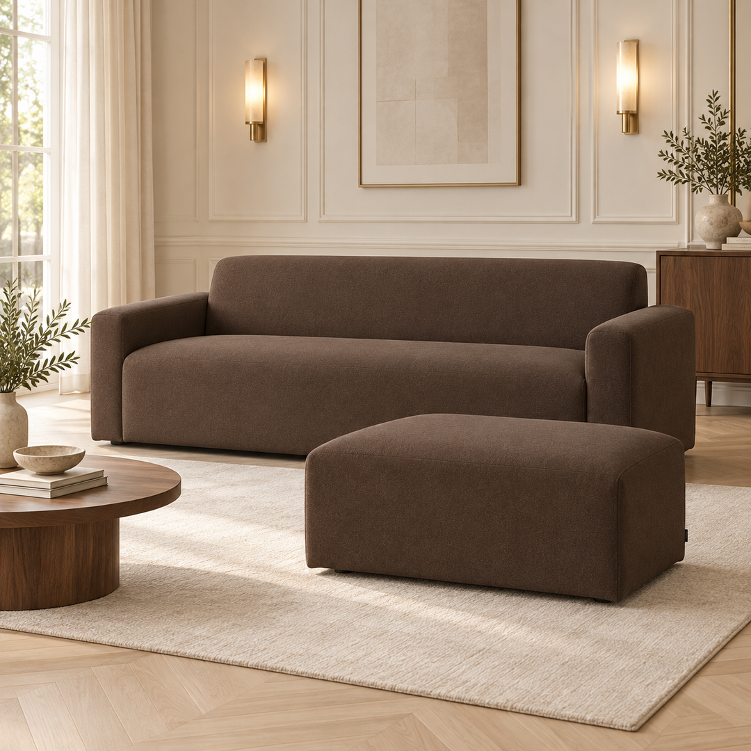 Hotel Luxus Heta 4 sohva - 3-istuttava sohva rahilla (203 cm) – rich chocolate brown, sisustettu olohuone