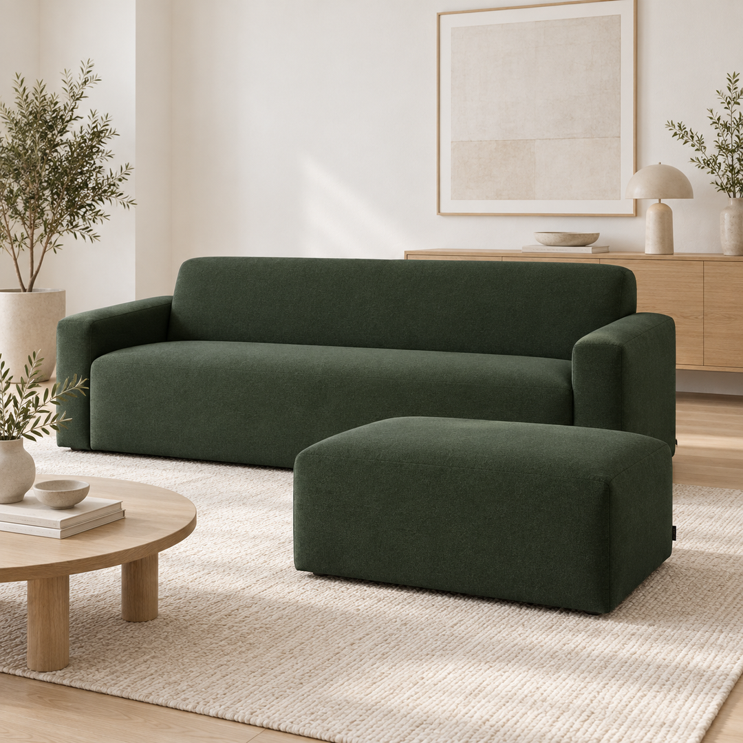 Hotel Luxus Heta 4 sohva - 3-istuttava sohva rahilla (203 cm) – deep forest green, sisustettu olohuone