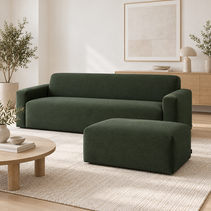 Hotel Luxus Heta 4 sohva - 3-istuttava sohva rahilla (203 cm) – deep forest green, sisustettu olohuone