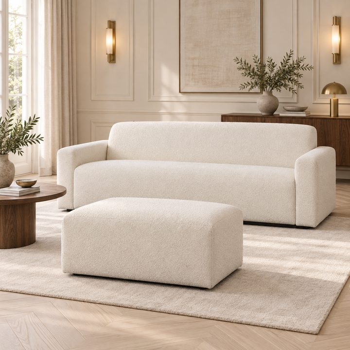 Hotel Luxus Heta 4 sohva - 3-istuttava sohva rahilla (203 cm) – clean warm white, sisustettu olohuone