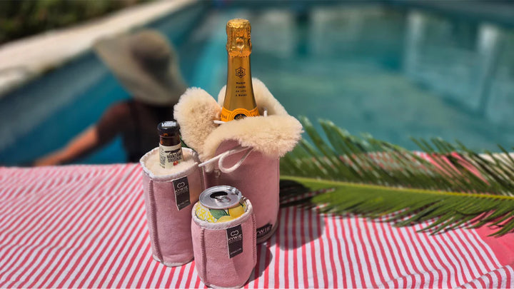 Shampanja cooler Kywie, suedenahka Baby Pink