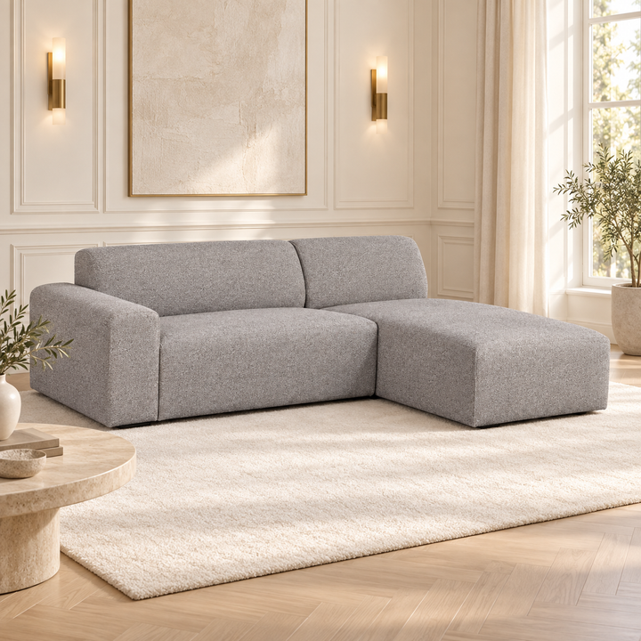 Hotel Luxus Heta 6 sohva - 3-istuttava sohva divaanilla, oikea (229 cm) – neutral medium grey, sisustettu olohuone