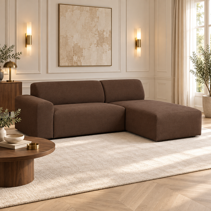 Hotel Luxus Heta 6 sohva - 3-istuttava sohva divaanilla, oikea (229 cm) – rich chocolate brown, sisustettu olohuone