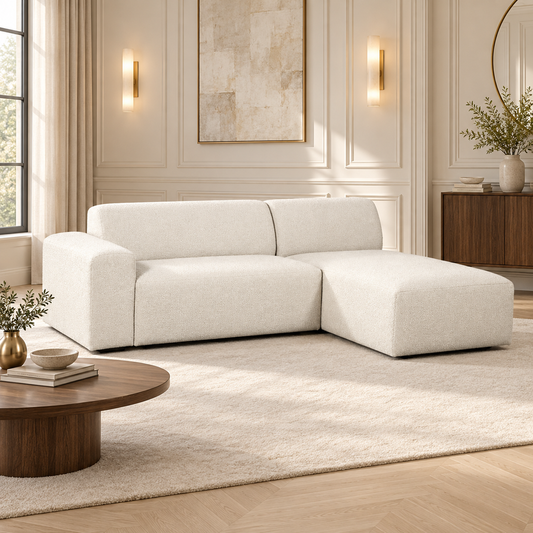 Hotel Luxus Heta 6 sohva - 3-istuttava sohva divaanilla, oikea (229 cm) – clean warm white, sisustettu olohuone