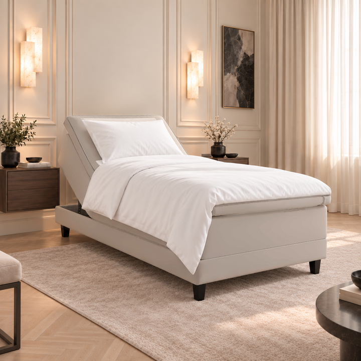Hotel Luxus Moottorisänky, 120x200 cm, Thomas 05 beige tyylikkäässä makuuhuoneessa