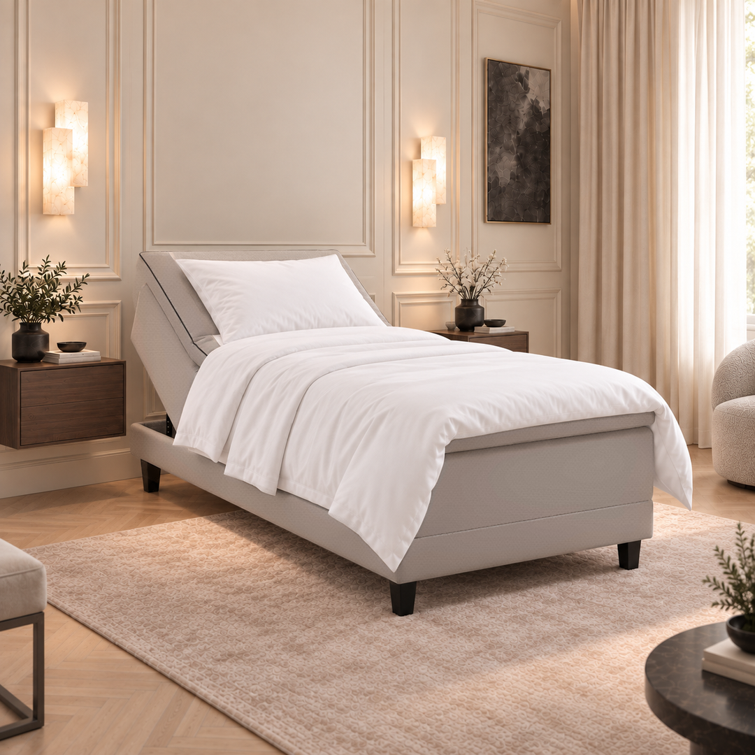 Hotel Luxus Moottorisänky, 120x200 cm, Vogue 1 beige tyylikkäässä makuuhuoneessa