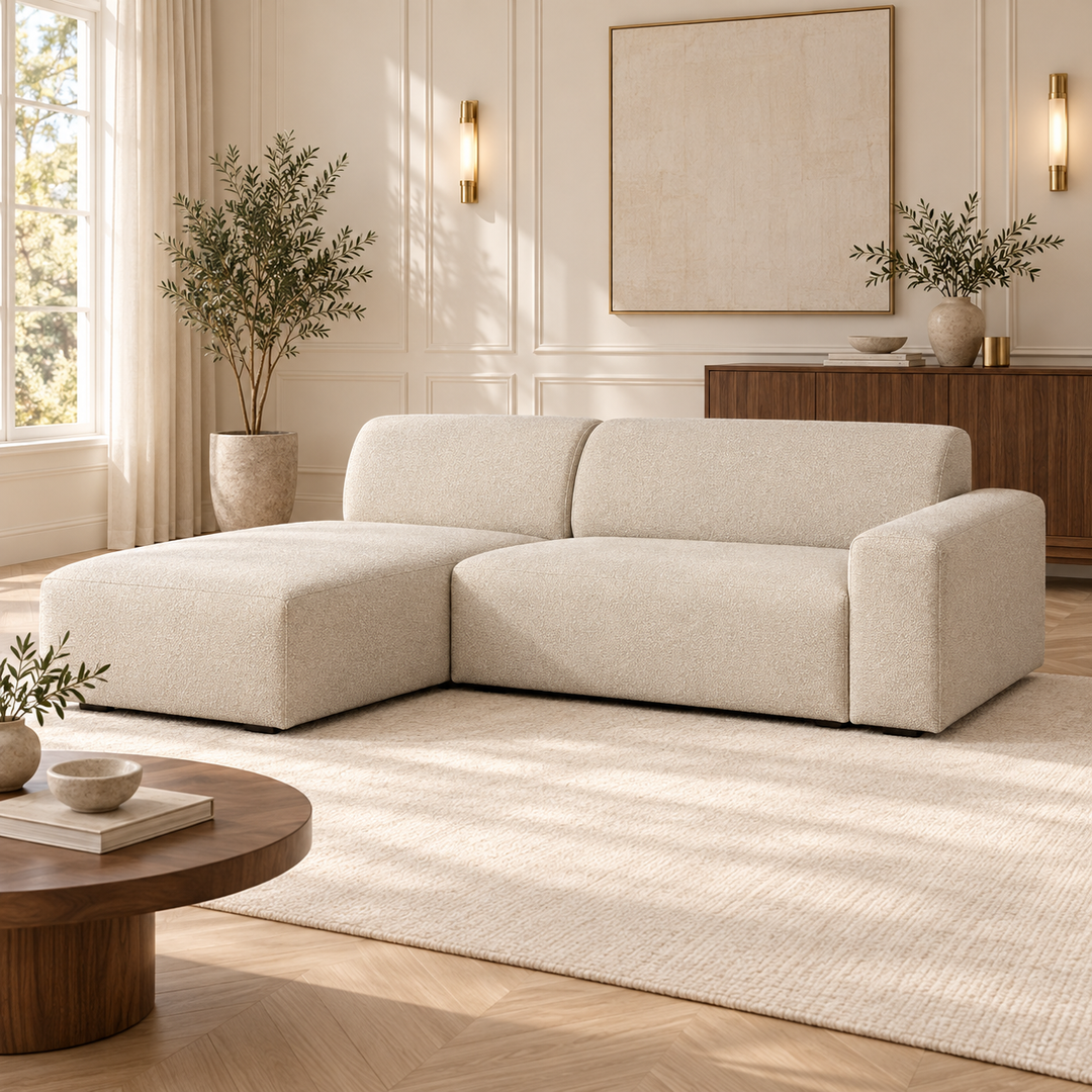 Hotel Luxus Heta 6 sohva - 3-istuttava sohva divaanilla, vasen (229 cm) – pale warm beige, sisustettu olohuone