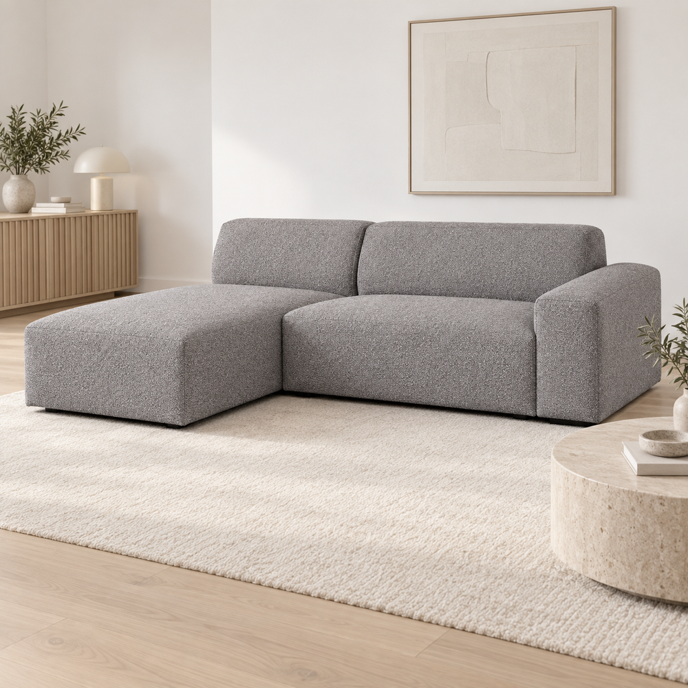Hotel Luxus Heta 6 sohva - 3-istuttava sohva divaanilla, vasen (229 cm) – neutral medium grey, sisustettu olohuone