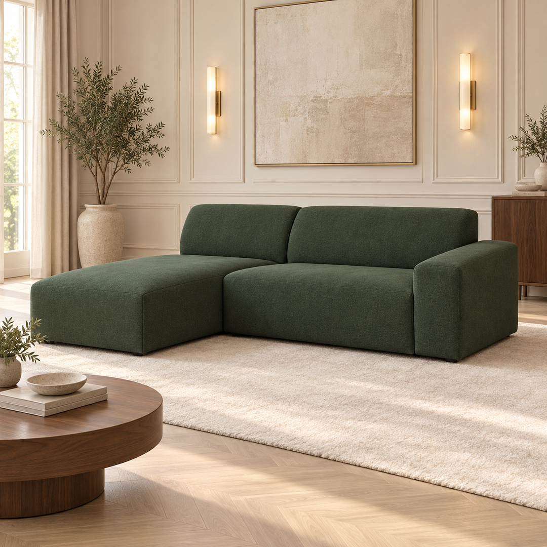 Hotel Luxus Heta 6 sohva - 3-istuttava sohva divaanilla, vasen (229 cm) – deep forest green, sisustettu olohuone