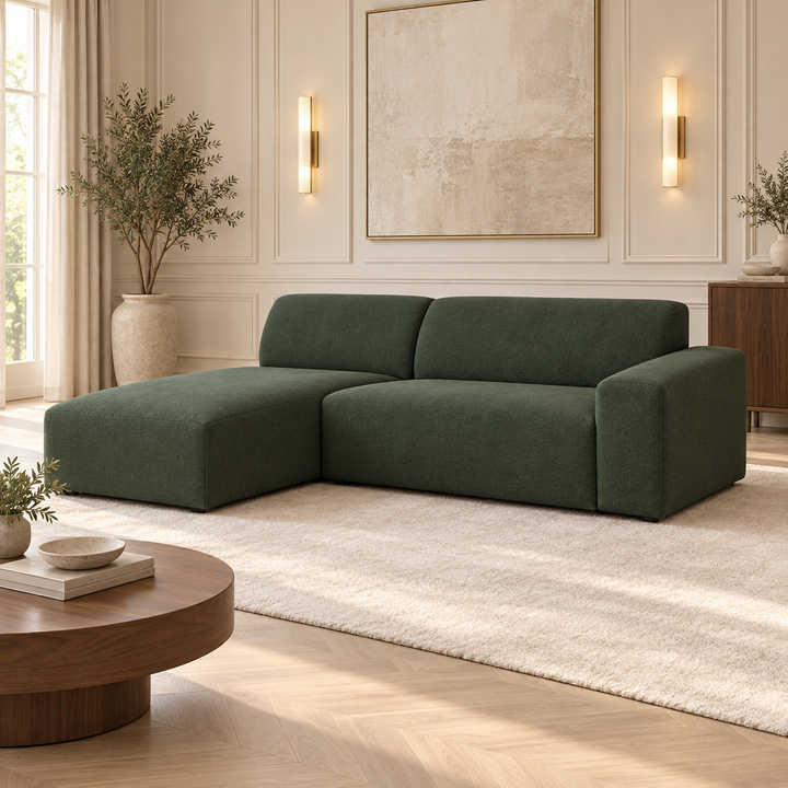 Hotel Luxus Heta 6 sohva - 3-istuttava sohva divaanilla, vasen (229 cm) – deep forest green, sisustettu olohuone