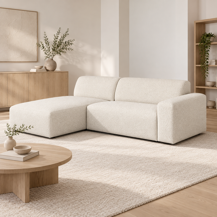 Hotel Luxus Heta 6 sohva - 3-istuttava sohva divaanilla, vasen (229 cm) – clean warm white, sisustettu olohuone