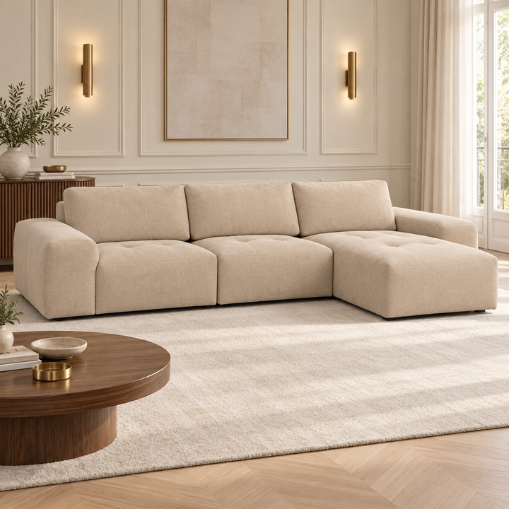 Hotel Luxus Madele -moduulisohva (rakenna omasi) – pale warm beige, sisustettu olohuone
