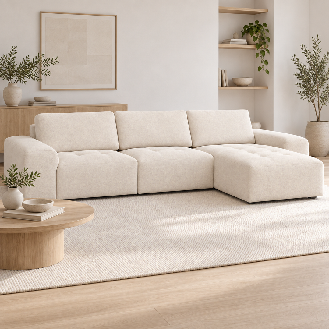 Hotel Luxus Madele -moduulisohva (rakenna omasi) – clean warm white, sisustettu olohuone