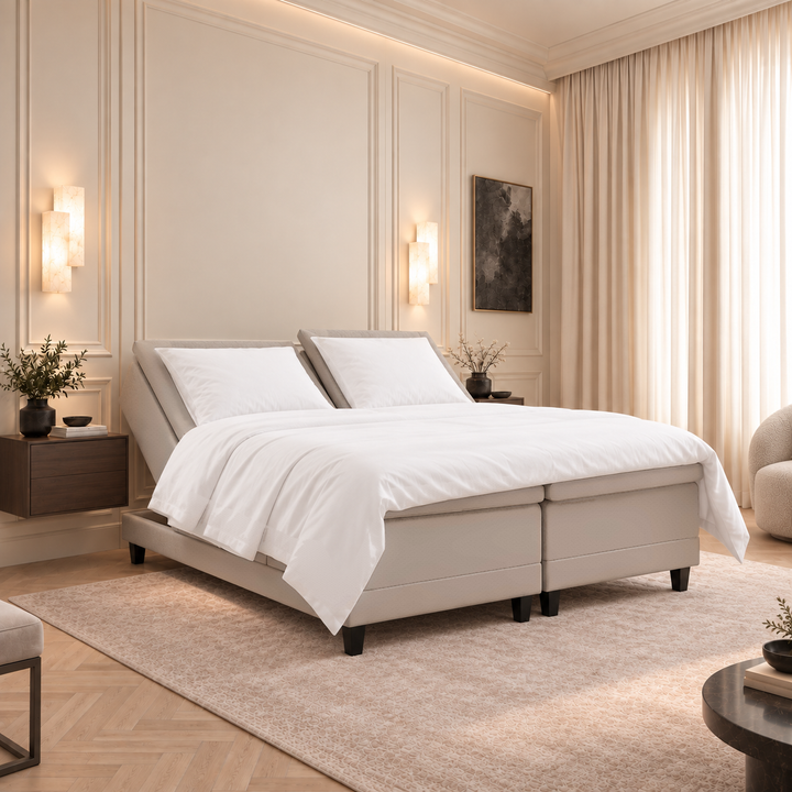 Hotel Luxus Moottorisänky, 160x200 cm, Thomas 05 beige tyylikkäässä makuuhuoneessa