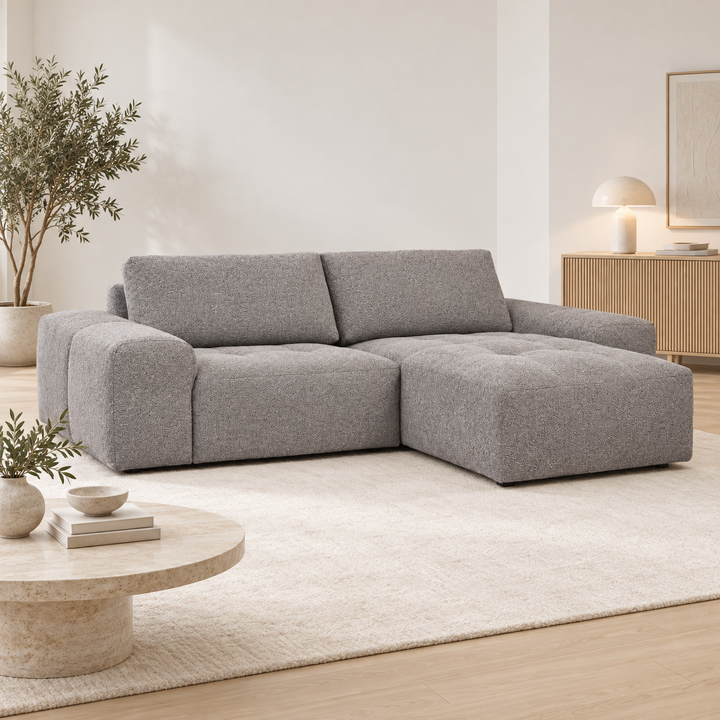 Hotel Luxus Madele 2 sohva - 2-istuttava sohva divaanilla, oikea (252 cm) – neutral medium grey, sisustettu olohuone