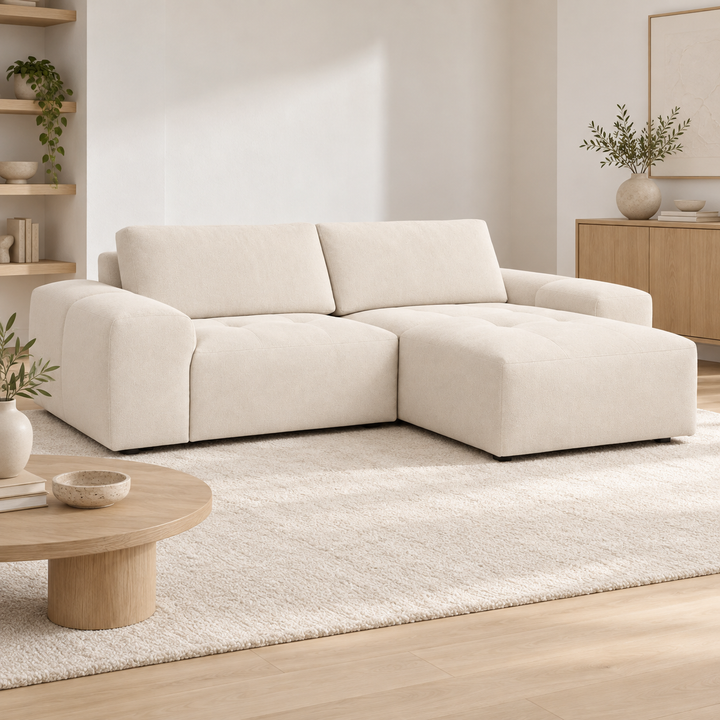Hotel Luxus Madele 2 sohva - 2-istuttava sohva divaanilla, oikea (252 cm) – clean warm white, sisustettu olohuone