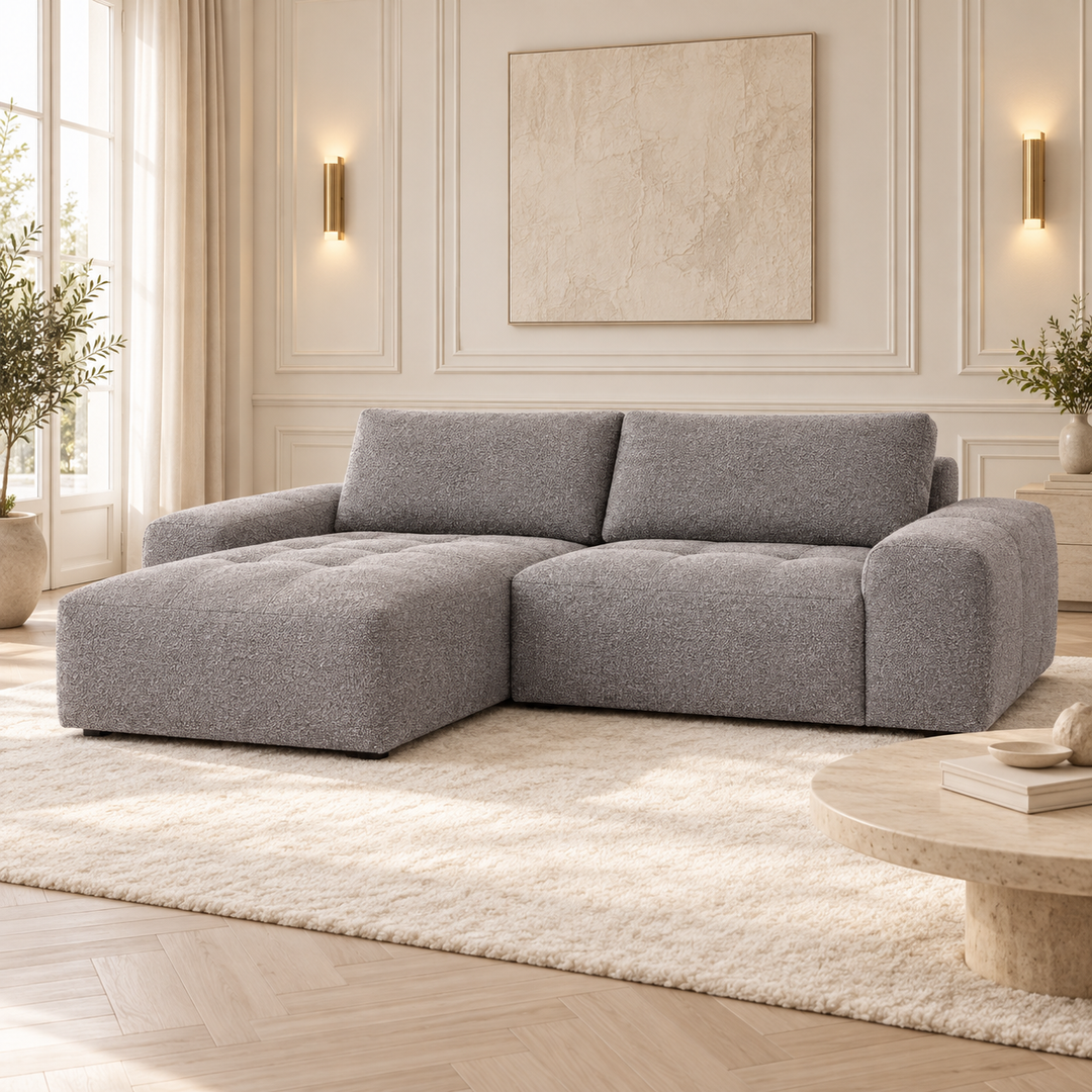 Hotel Luxus Madele 2 sohva - 2-istuttava sohva divaanilla, vasen (252 cm) – neutral medium grey, sisustettu olohuone