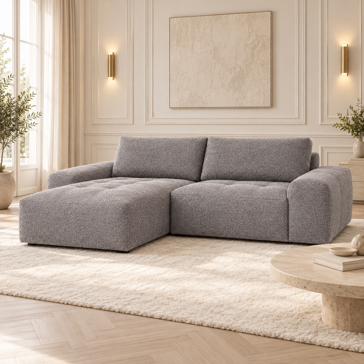 Hotel Luxus Madele 2 sohva - 2-istuttava sohva divaanilla, vasen (252 cm) – neutral medium grey, sisustettu olohuone