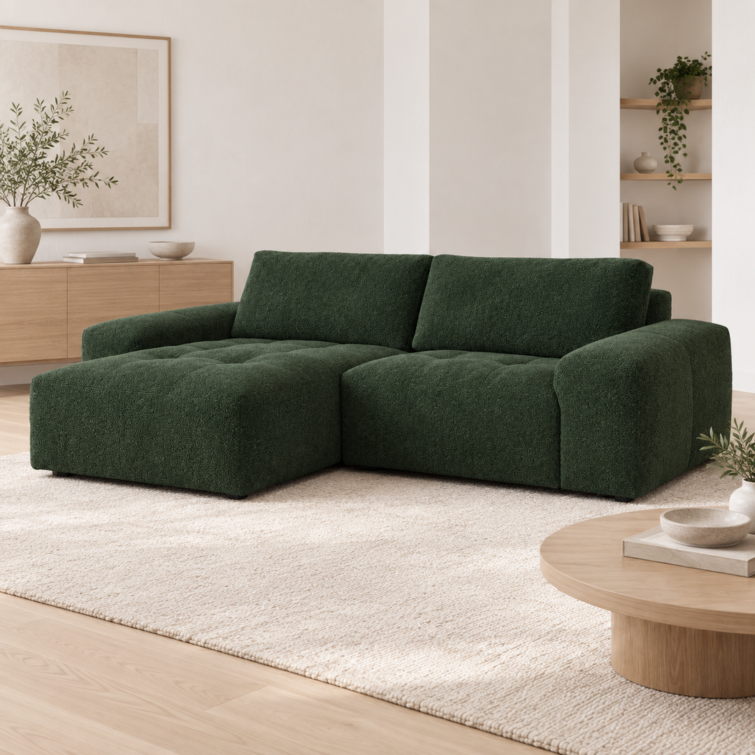 Hotel Luxus Madele 2 sohva - 2-istuttava sohva divaanilla, vasen (252 cm) – deep forest green, sisustettu olohuone