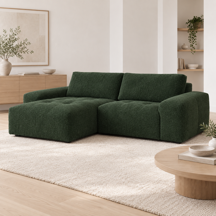 Hotel Luxus Madele 2 sohva - 2-istuttava sohva divaanilla, vasen (252 cm) – deep forest green, sisustettu olohuone