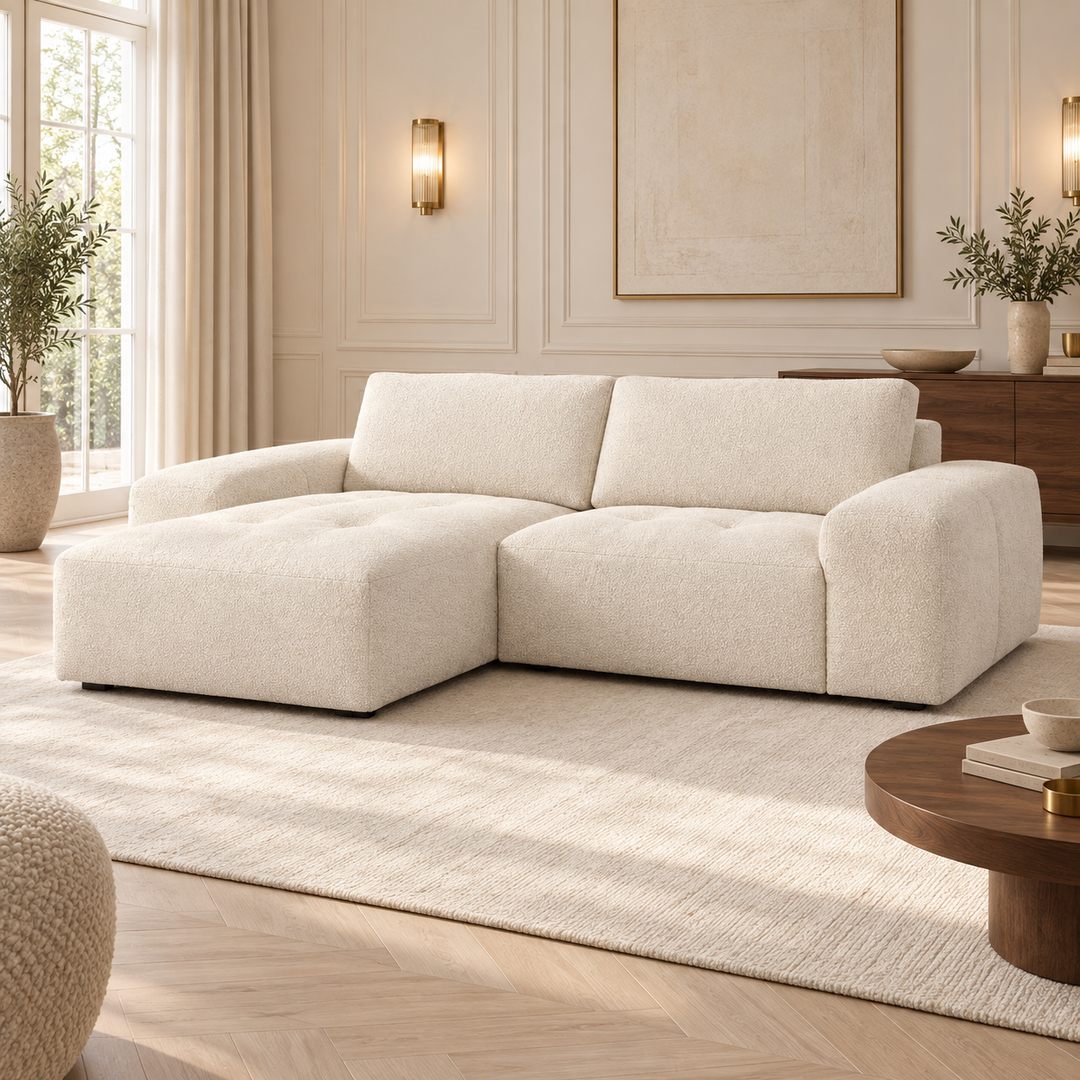 Hotel Luxus Madele 2 sohva - 2-istuttava sohva divaanilla, vasen (252 cm) – clean warm white, sisustettu olohuone