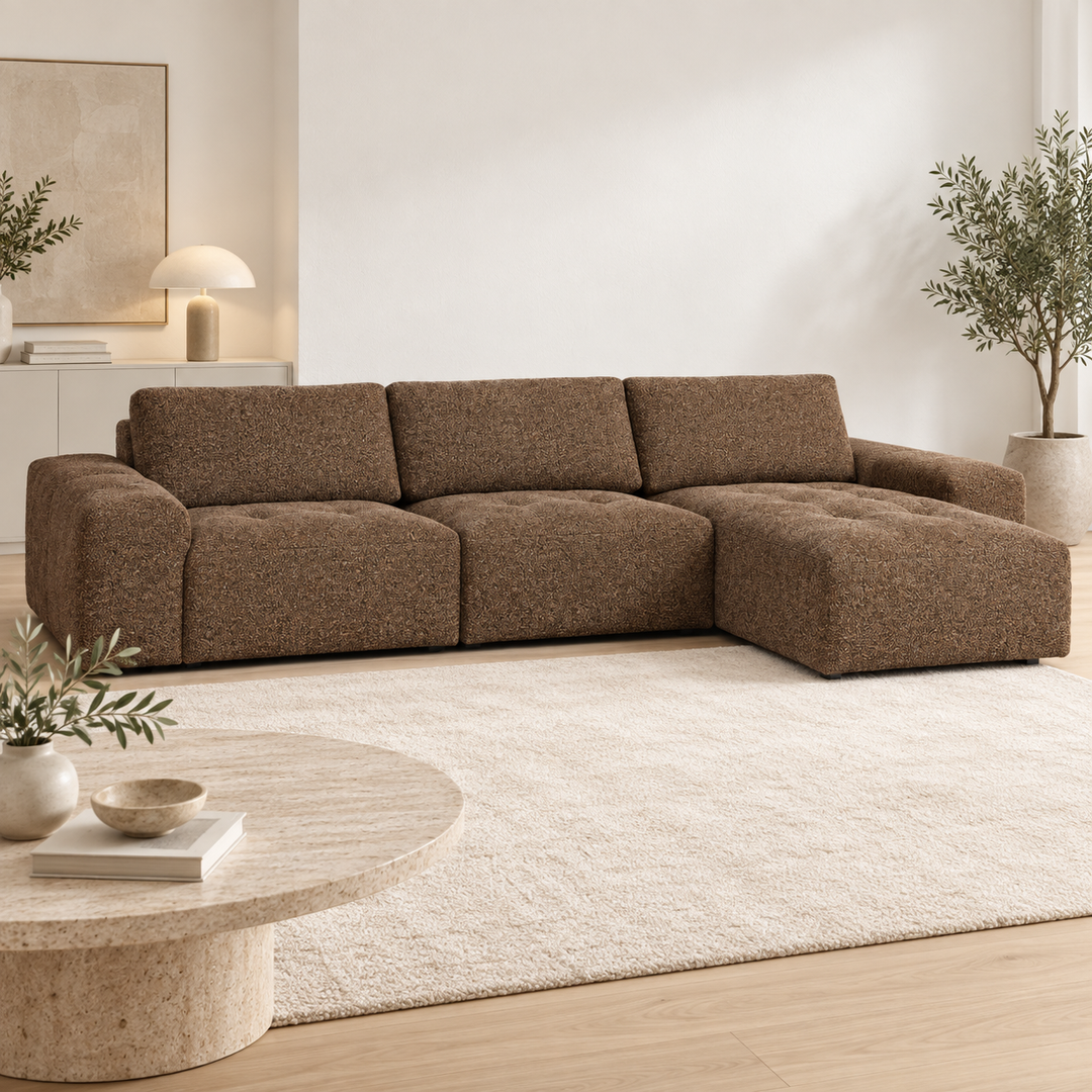 Hotel Luxus Madele 5 sohva - 3-istuttava sohva divaanilla, oikea (344 cm) – rich chocolate brown, sisustettu olohuone