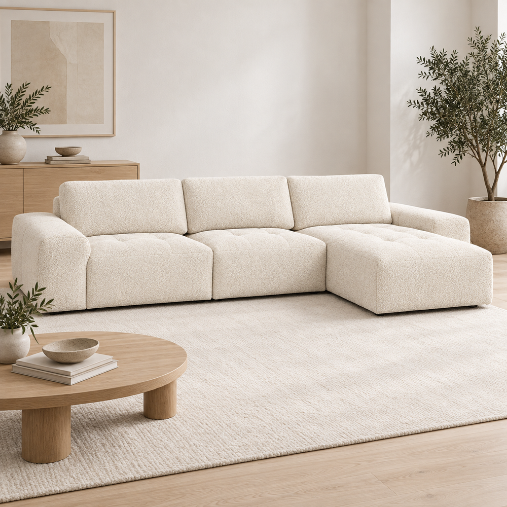 Hotel Luxus Madele 5 sohva - 3-istuttava sohva divaanilla, oikea (344 cm) – clean warm white, sisustettu olohuone