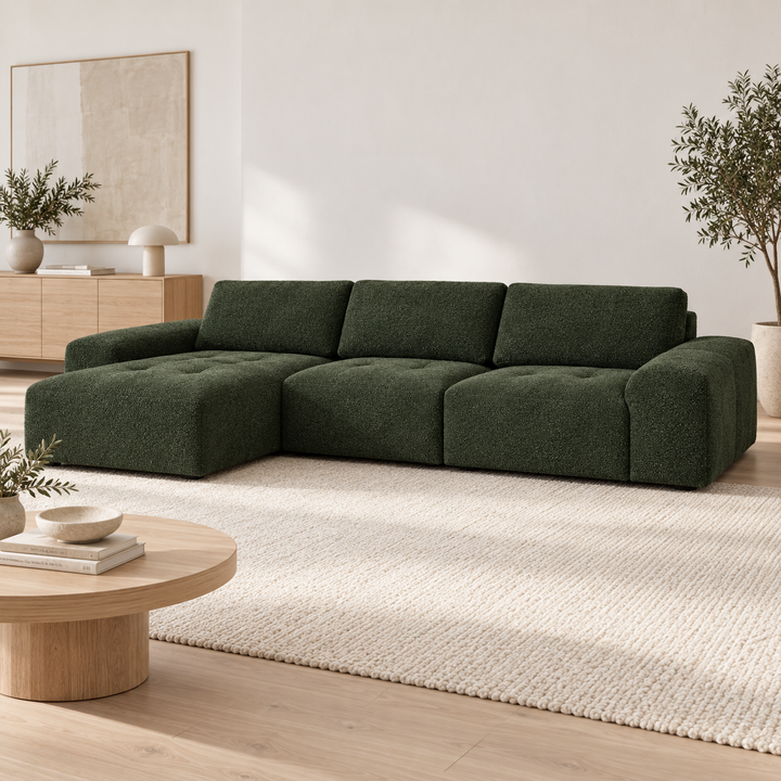 Hotel Luxus Madele 5 sohva - 3-istuttava sohva divaanilla, vasen (344 cm) – deep forest green, sisustettu olohuone