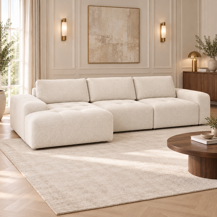 Hotel Luxus Madele 5 sohva - 3-istuttava sohva divaanilla, vasen (344 cm) – clean warm white, sisustettu olohuone