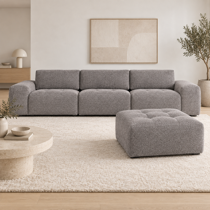 Hotel Luxus Madele 6 sohva - 3-istuttava sohva rahilla (342 cm) – neutral medium grey, sisustettu olohuone