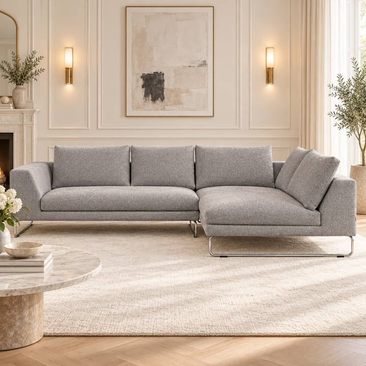 Kulmasohva Adea Band K 170S – neutral medium grey, sisustettu olohuone