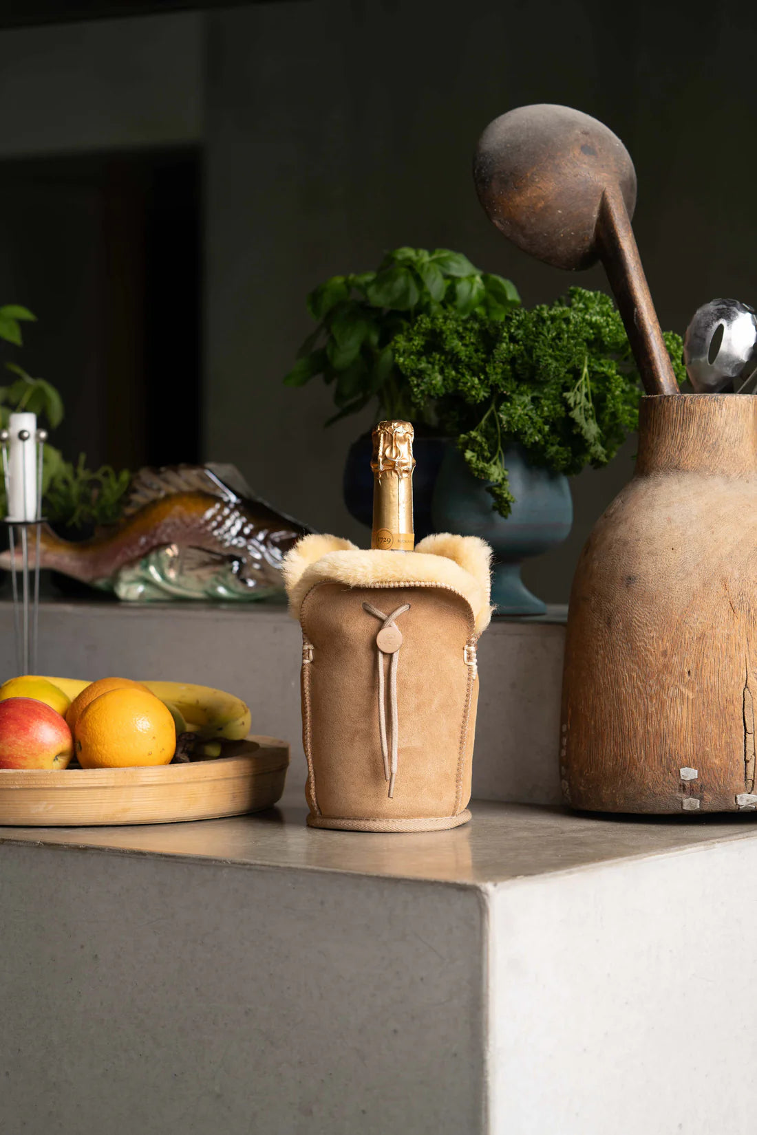 Shampanja cooler XL Kywie, suedenahka Kameli