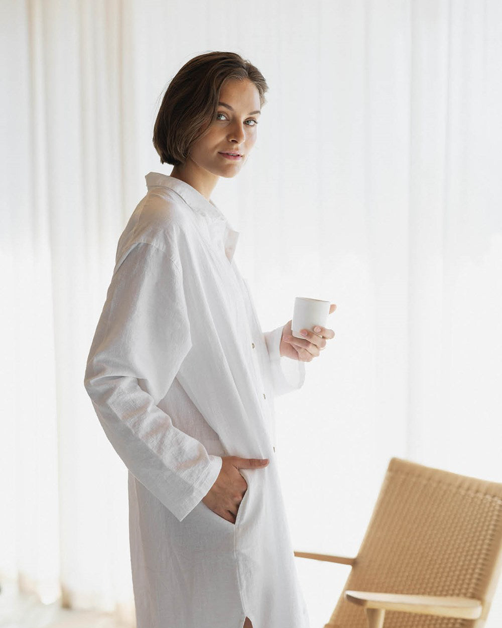 Hoie Hydra Pyjama pellavapaita, Valkoinen