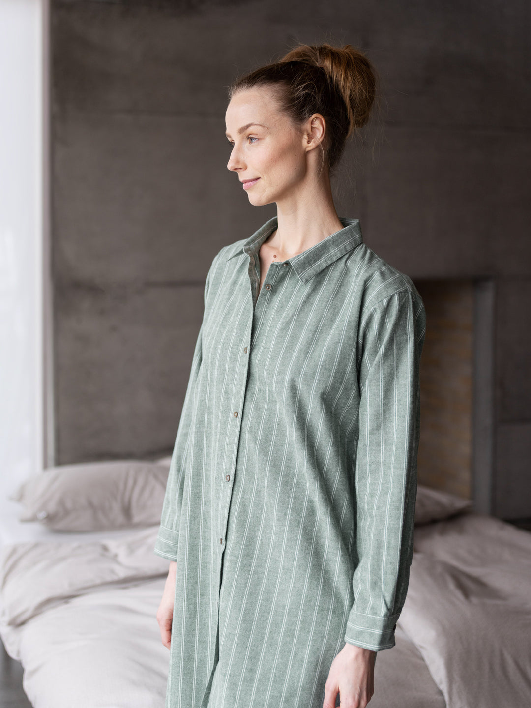 Hoie Pile Pyjamasskjorta, Grön