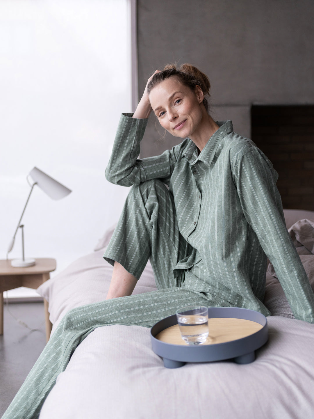 Hoie Pilen Pyjamas Set Byxor + Skjorta, Grön